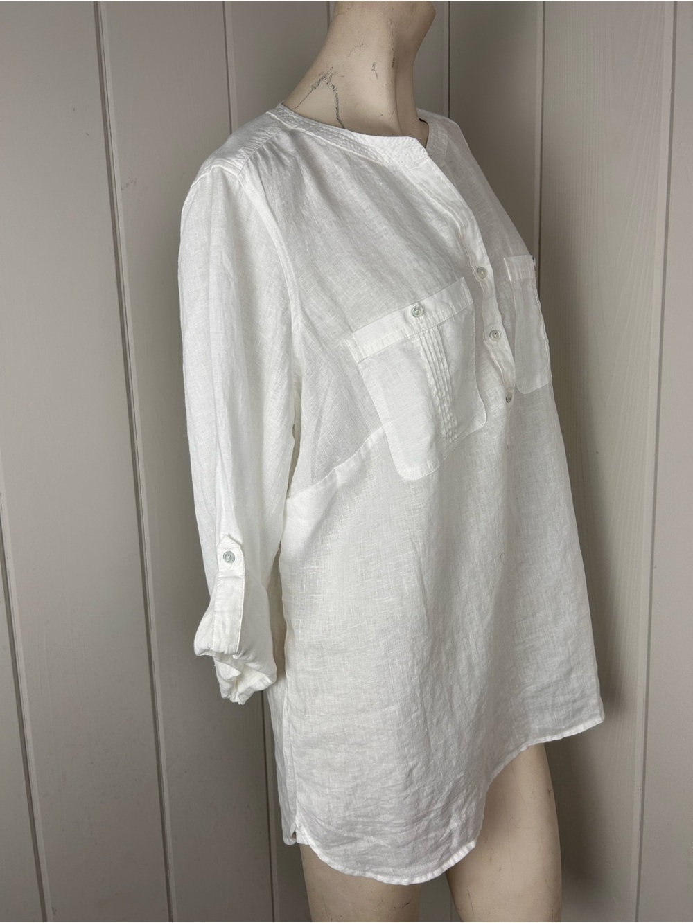 New Talbots Linen Top 1X White Button Front Tunic Blouse Plus Size Lightweight - Picture 2 of 6